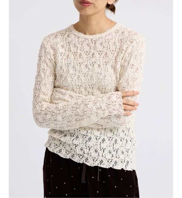 IENA「《追加3予約》Flowerストレッチレースプルオーバー」|Tシャツ・カットソー|