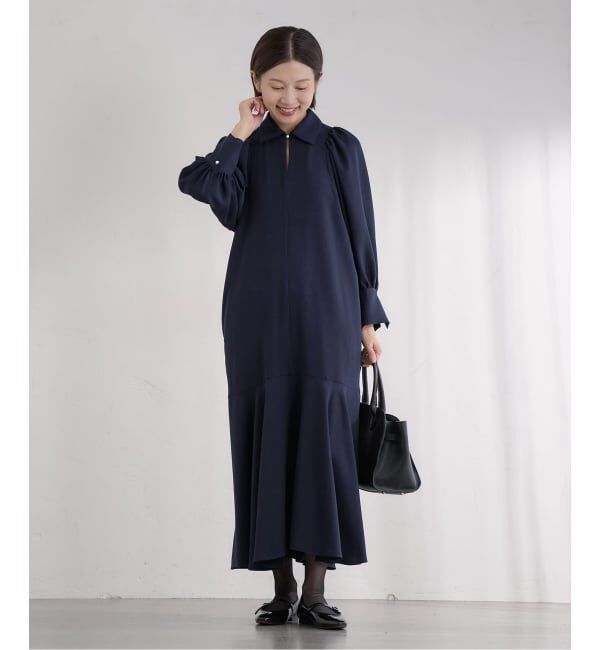 IENA「《予約》&NAVY メランジツイルギャザーワンピース」|ワンピース|