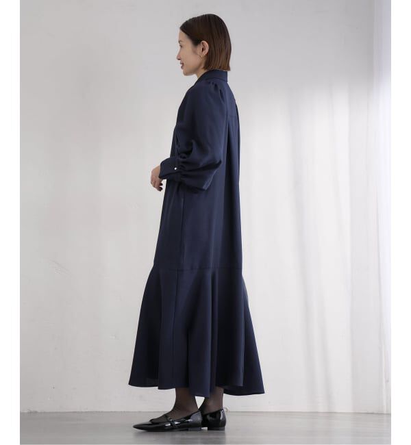IENA「《予約》&NAVY メランジツイルギャザーワンピース」|ワンピース|