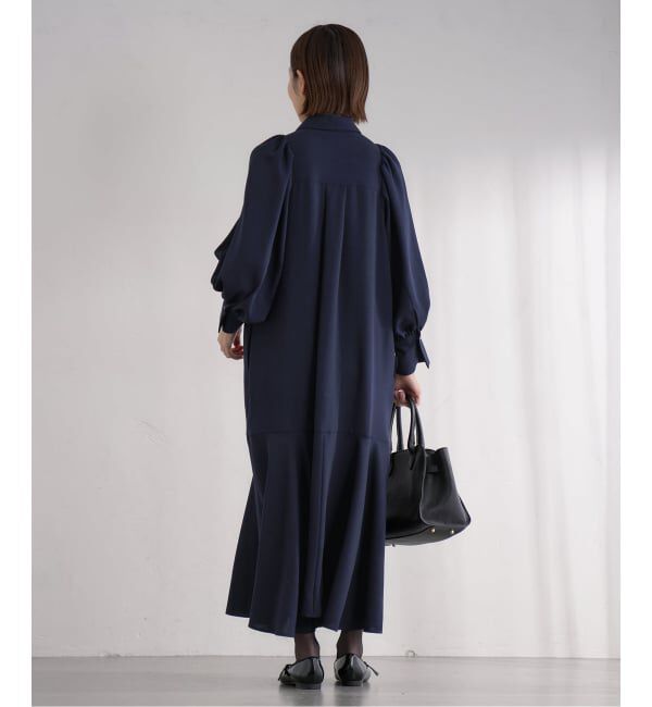 IENA「《予約》&NAVY メランジツイルギャザーワンピース」|ワンピース|