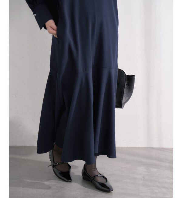 IENA「《予約》&NAVY メランジツイルギャザーワンピース」|ワンピース|