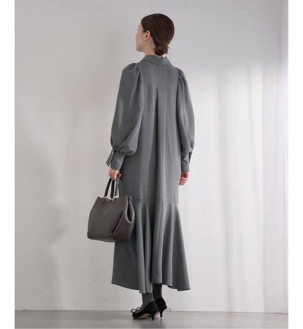 IENA「《予約》&NAVY メランジツイルギャザーワンピース」|ワンピース|