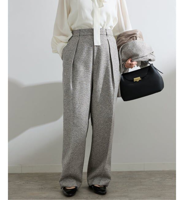 IENA「《予約》&NAVY ツイーディーパンツ」|スラックス|ベージュ