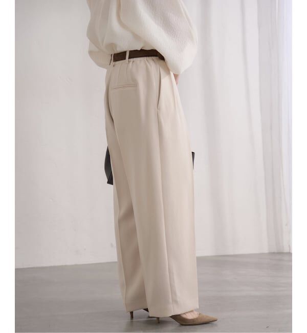 IENA「《予約》&NAVY 撥水ジョーゼットサイドゴムタックパンツ」|スラックス|