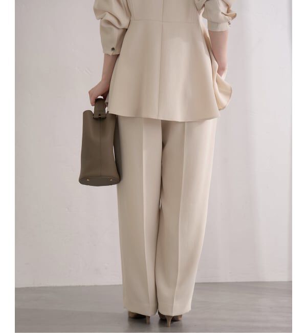 IENA「《予約》&NAVY 撥水ジョーゼットサイドゴムタックパンツ」|スラックス|