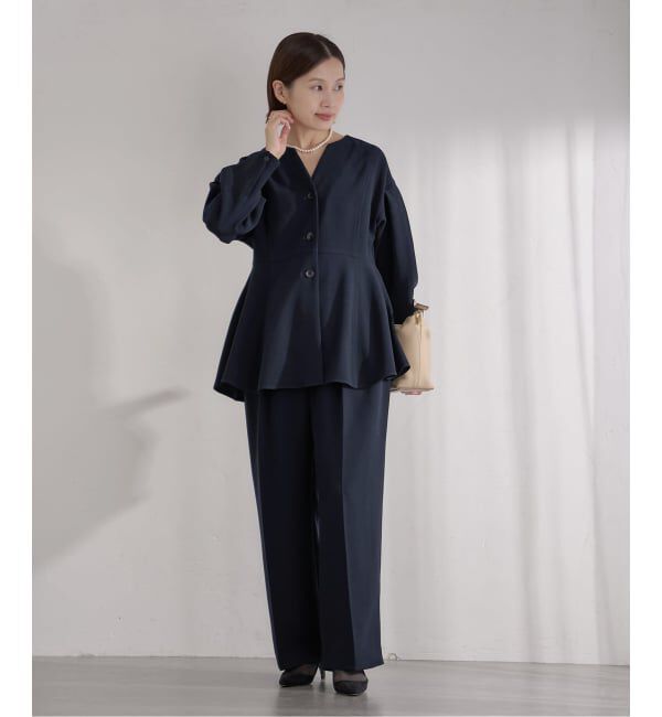 IENA「《予約》&NAVY 撥水ジョーゼットサイドゴムタックパンツ」|スラックス|