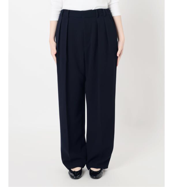IENA「《予約》&NAVY 撥水ジョーゼットサイドゴムタックパンツ」|スラックス|