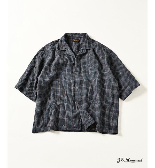 J.S.Homestead「J.S.Homestead / ミニ チェック リラックス オープン カラー シャツ」|シャツ・ブラウス|ネイビー A