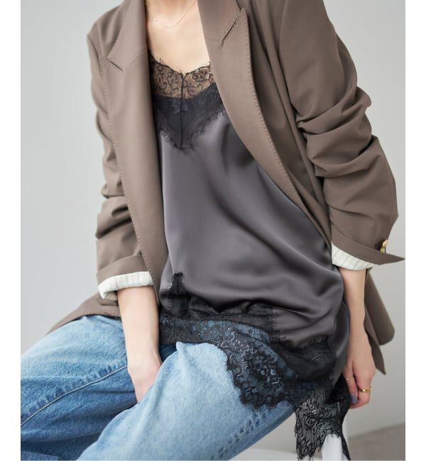 Spick and Span「《追加予約》レースサテンチュニックキャミソール」|キャミソール|グレー