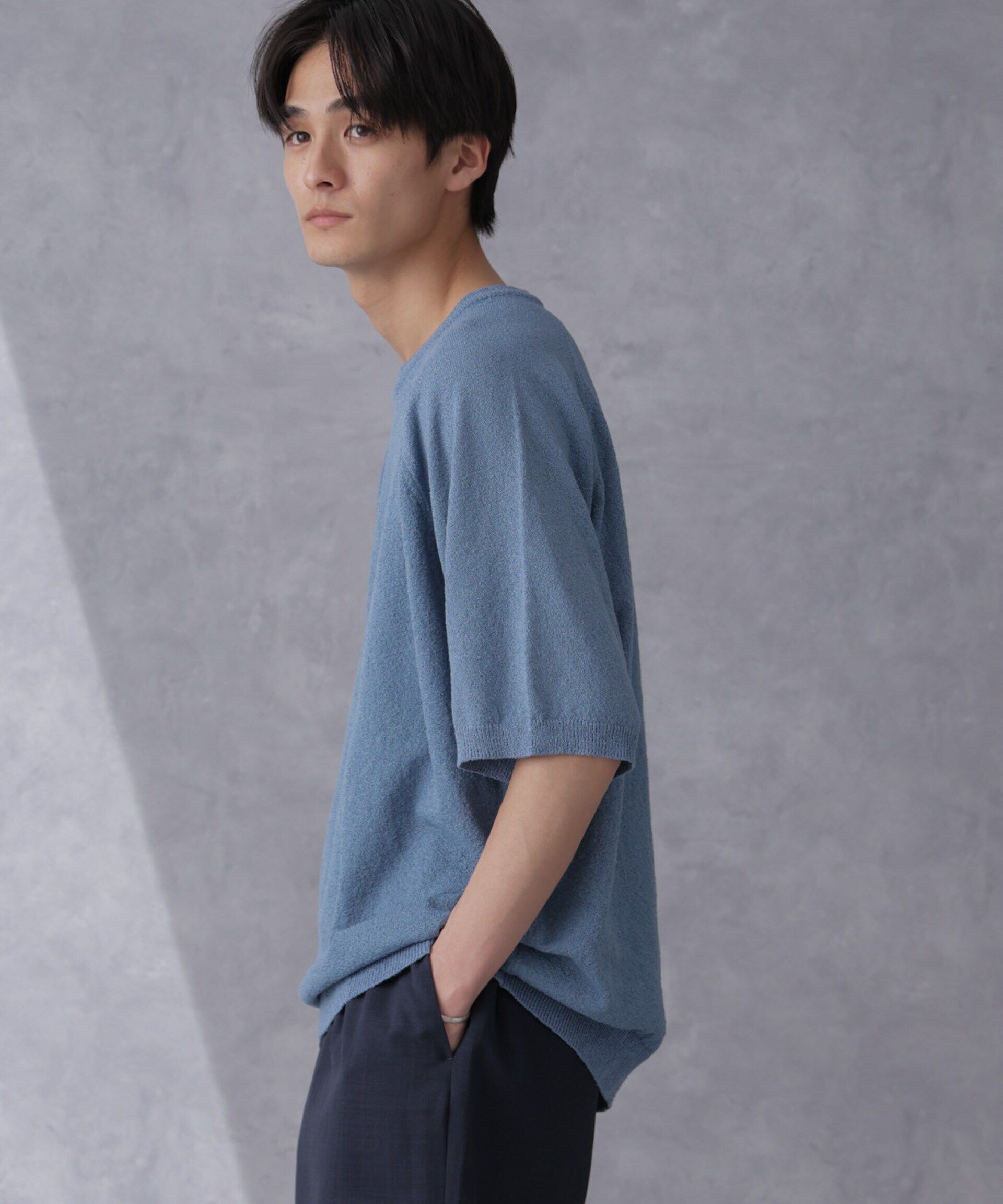 nano･universe「リラックスブークレプルオーバー　半袖」|ニット・セーター|サックス5