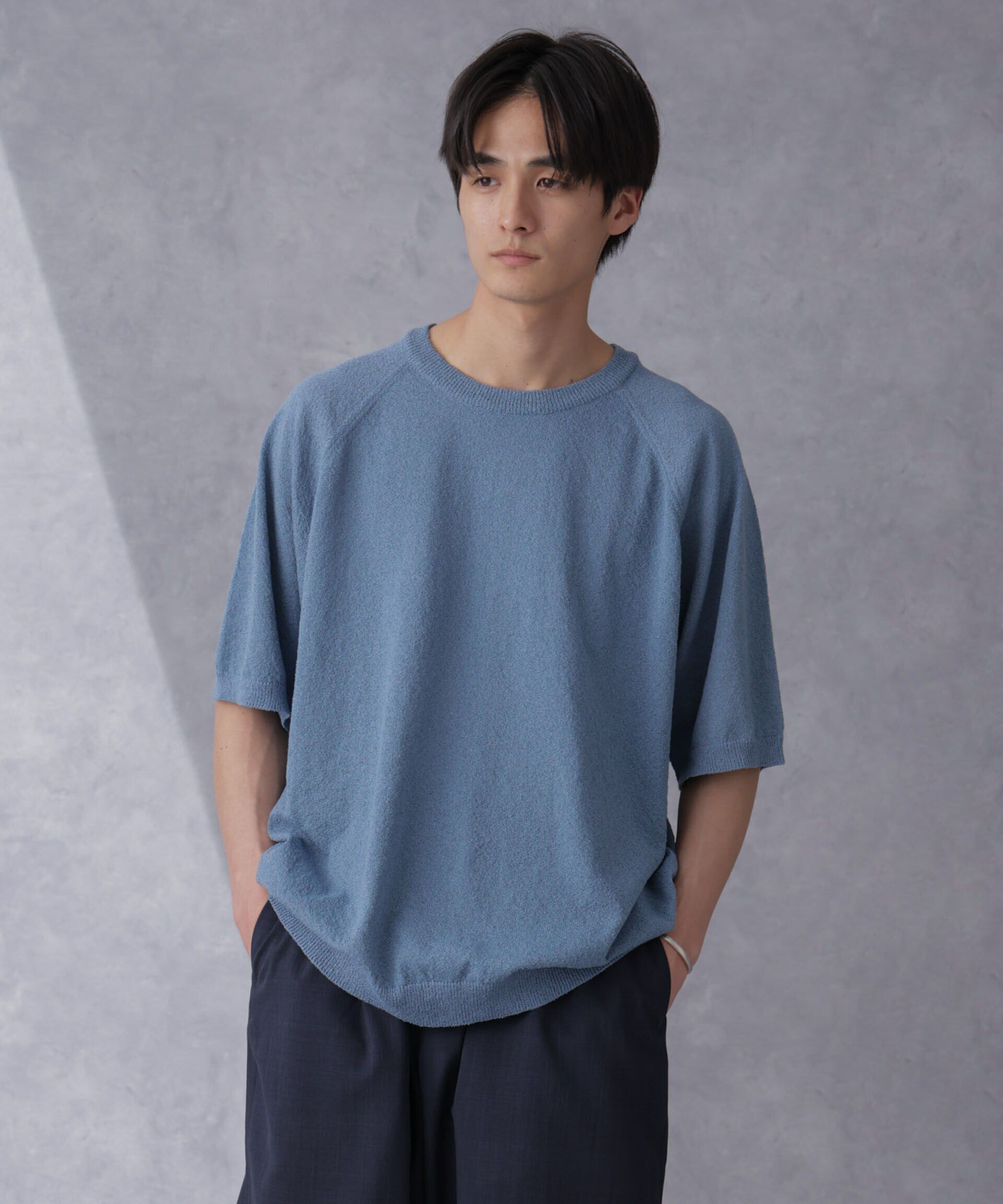 nano･universe「リラックスブークレプルオーバー　半袖」|ニット・セーター|