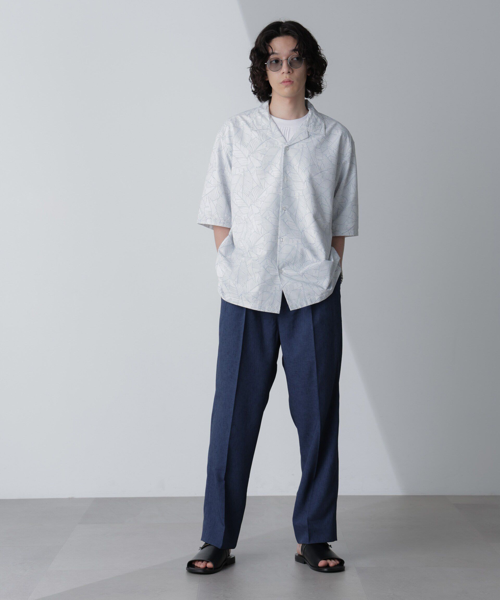 nano･universe「テックリネンリラックスタックテーパードパンツ（セットアップ可）」|チノ|