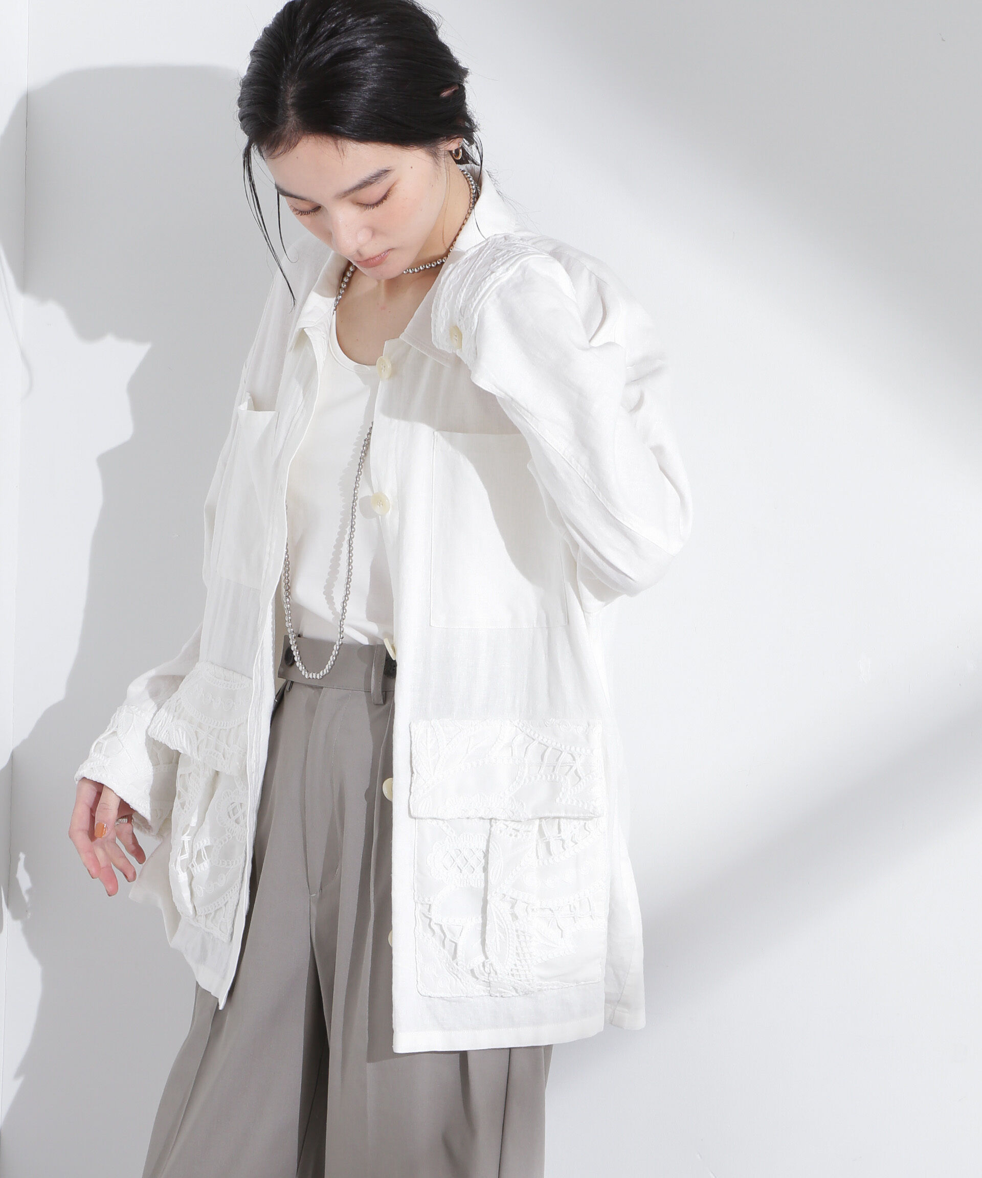 nano･universe「ポイントレースサファリジャケット」|テーラードジャケット|