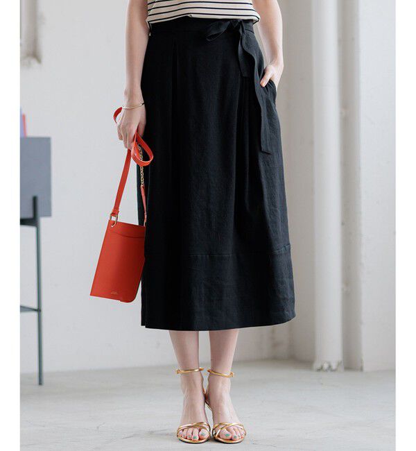 23区「【洗える】リネンレーヨンストレッチ タック スカート」|スカート|ブラック系