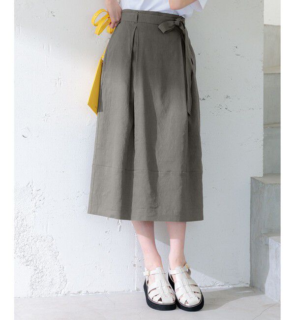 23区「【洗える】リネンレーヨンストレッチ タック スカート」|スカート|カーキ系