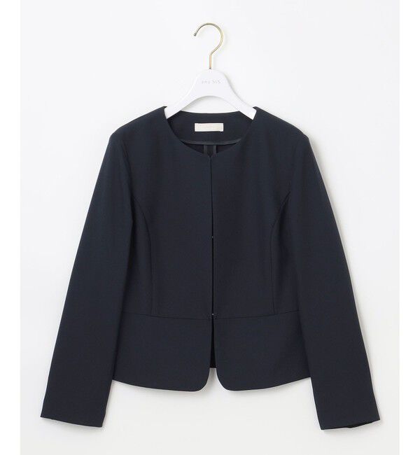 ANY SIS「【UVカット・接触冷感・吸水速乾】スマートビューティストレッチ ペプラムショート ジャケット」|ノーカラージャケット|ネイビー
