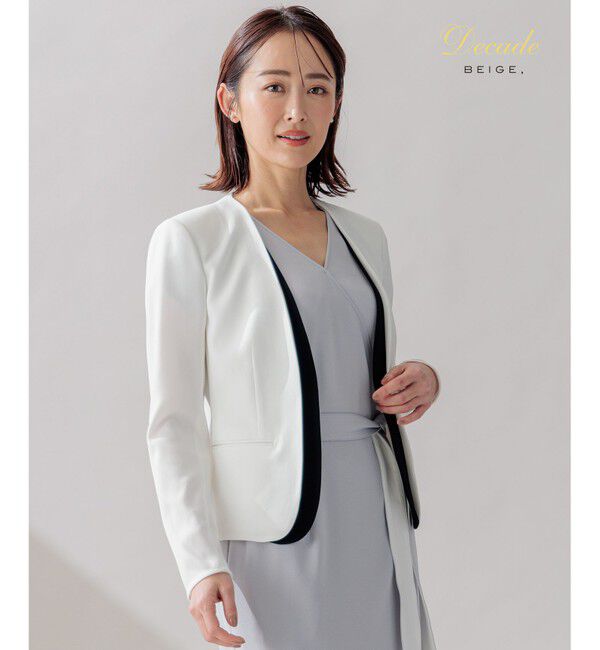 BEIGE,「CINDY / ダブルカラージャケット」|ノーカラージャケット|White &times; Black