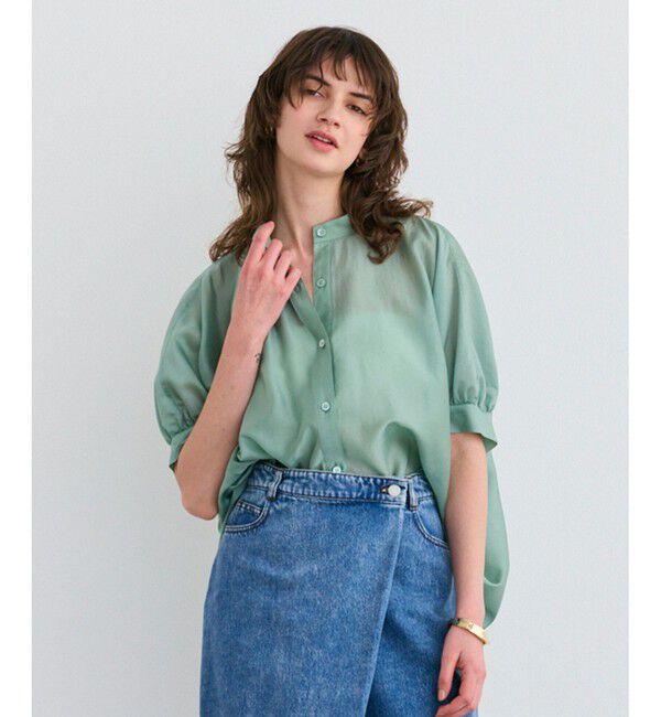 BEIGE,「【洗える】AMARYLLIS / シアーパフオーバーサイズブラウス」|シャツ・ブラウス|Green