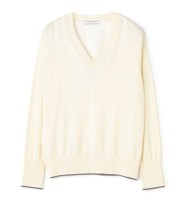 BEIGE,「CHLOR / ウールシルクツイルドッキングVネックニット」|ニット・セーター|