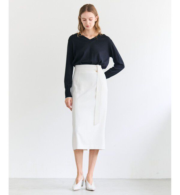 BEIGE,「CHLOR / ウールシルクツイルドッキングVネックニット」|ニット・セーター|