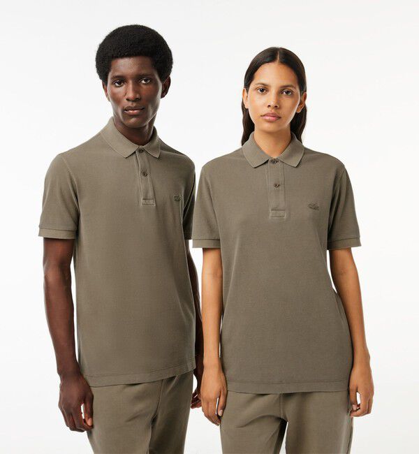 LACOSTE「オーガニックコットン ミネラルダイ鹿の子地 半袖ポロシャツ」|ポロシャツ|モスグリーン