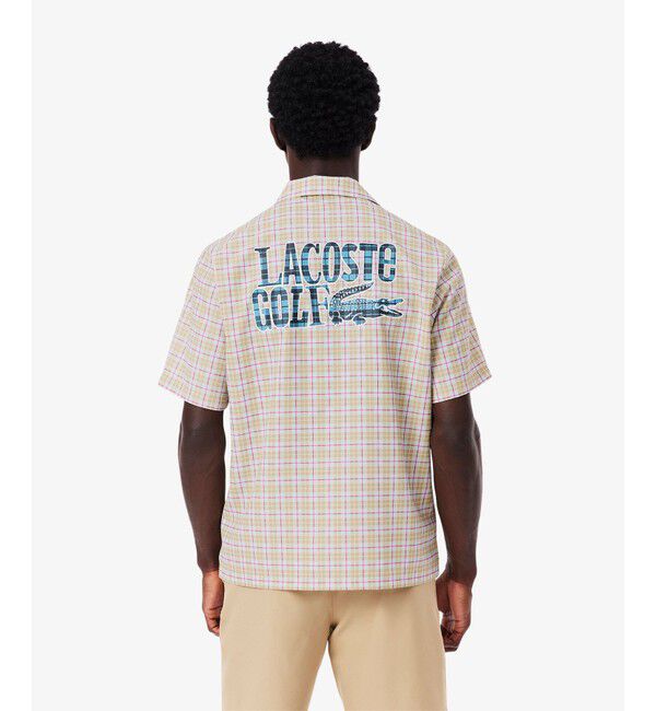 LACOSTE「ラコステゴルフチェックオープンカラーシャツ」|シャツ・ブラウス|ベージュ
