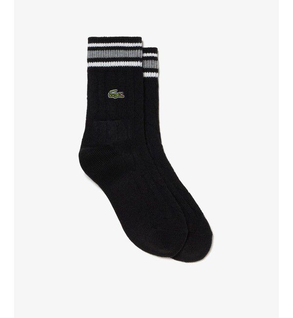 LACOSTE「ウィメンズケーブルニットボーダーソックス」|ソックス|ブラック