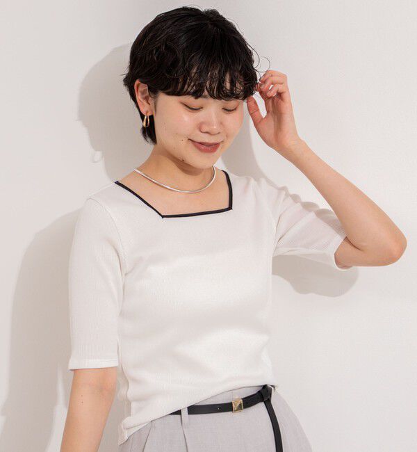 NOLLEY'S「《手洗い可能》五分袖スクエアテレコプルオーバーカットソー」|Tシャツ・カットソー|