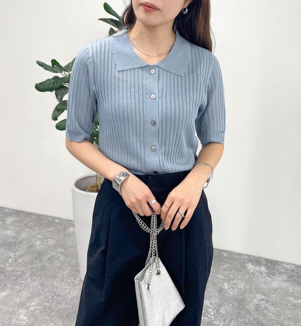 fredy emue「【インフルエンサー別注カラーあり】シアーリブ半袖シャツカーディガン」|カーディガン|