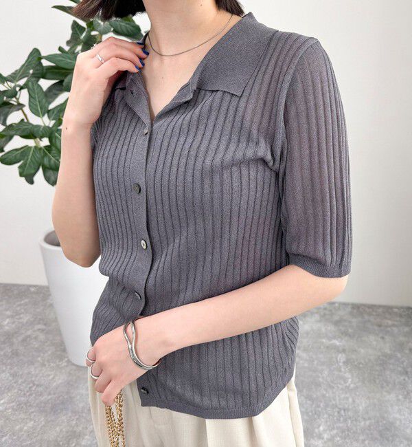 fredy emue「【インフルエンサー別注カラーあり】シアーリブ半袖シャツカーディガン」|カーディガン|