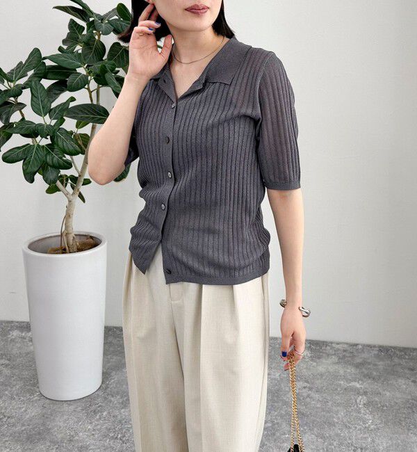 fredy emue「【インフルエンサー別注カラーあり】シアーリブ半袖シャツカーディガン」|カーディガン|