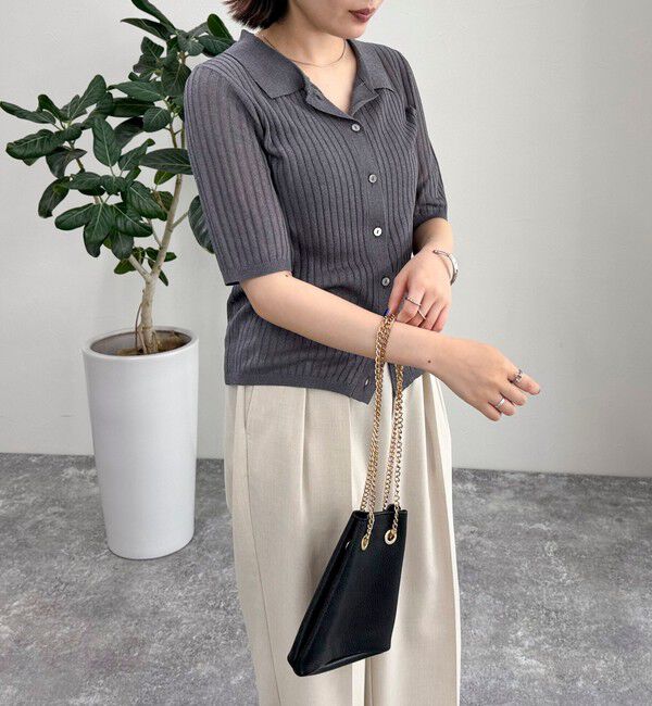 fredy emue「【インフルエンサー別注カラーあり】シアーリブ半袖シャツカーディガン」|カーディガン|