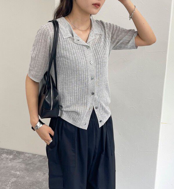 fredy emue「【インフルエンサー別注カラーあり】シアーリブ半袖シャツカーディガン」|カーディガン|