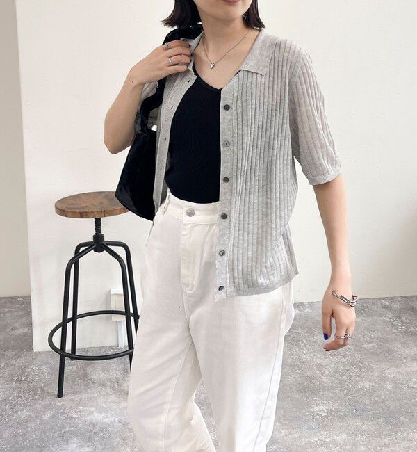 fredy emue「【インフルエンサー別注カラーあり】シアーリブ半袖シャツカーディガン」|カーディガン|