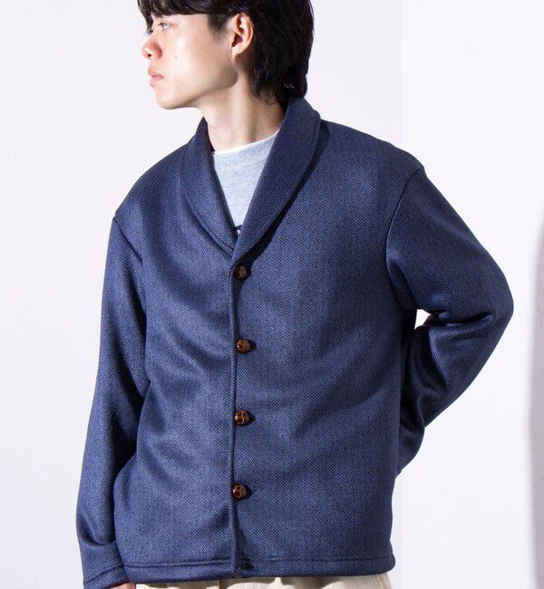 GLOSTER「【GLOSTER/グロスター】カチオンフリースボンディング くるみボタン ショールカーディガン」|カーディガン|ロイヤルブルー