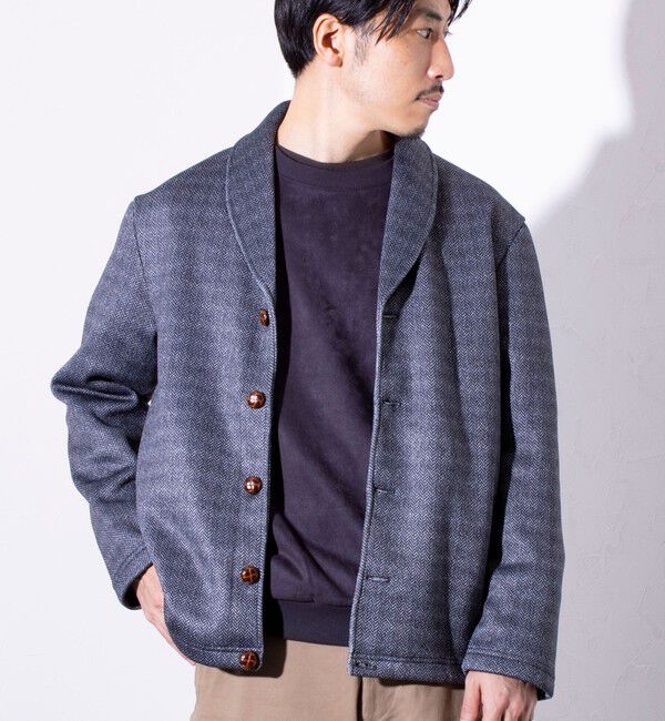 GLOSTER「【GLOSTER/グロスター】カチオンフリースボンディング くるみボタン ショールカーディガン」|カーディガン|ミディアムグレー