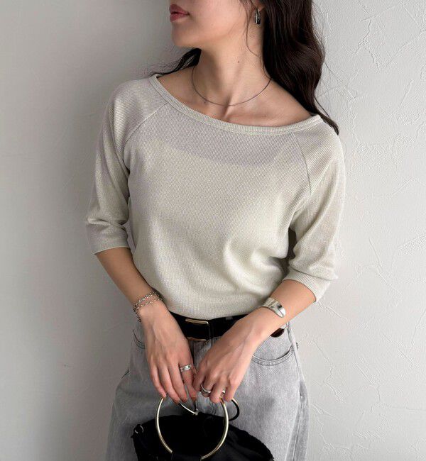 fredy emue「ラメテレコボートネックカットソー」|Tシャツ・カットソー|ホワイト系その他