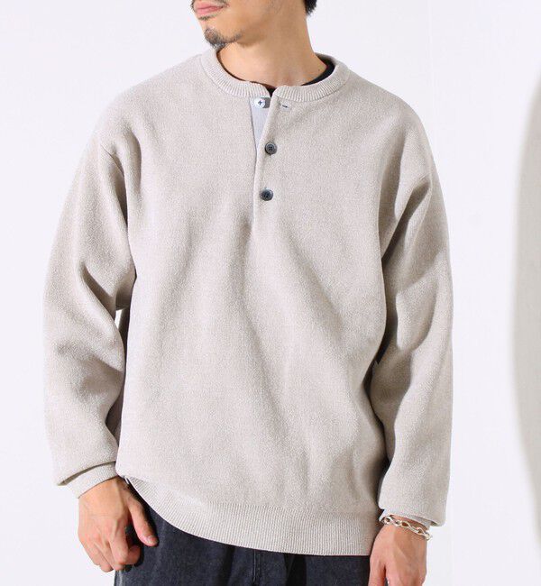 GLOSTER「【昨年人気アイテム再登場！チクチクしないニット】モールバックボーダー ヘンリーネックニット」|ニット・セーター|