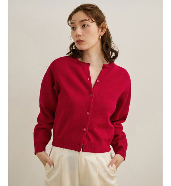 ROPE「【洗える】クルーネックミドルゲージカーディガン【オーガニックコットン】/セット対応」|ニット・セーター|レッド(60)