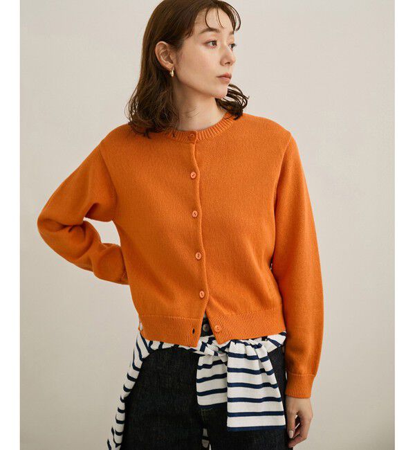 ROPE「【洗える】クルーネックミドルゲージカーディガン【オーガニックコットン】/セット対応」|ニット・セーター|オレンジ(70)