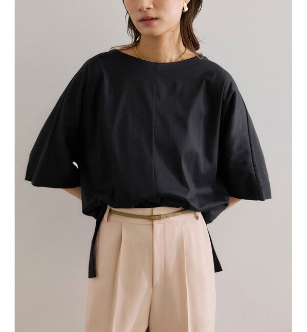 ROPE「【洗える・ナノシア加工】スムース半袖 Aラインカットソー」|Tシャツ・カットソー|ブラック(01)