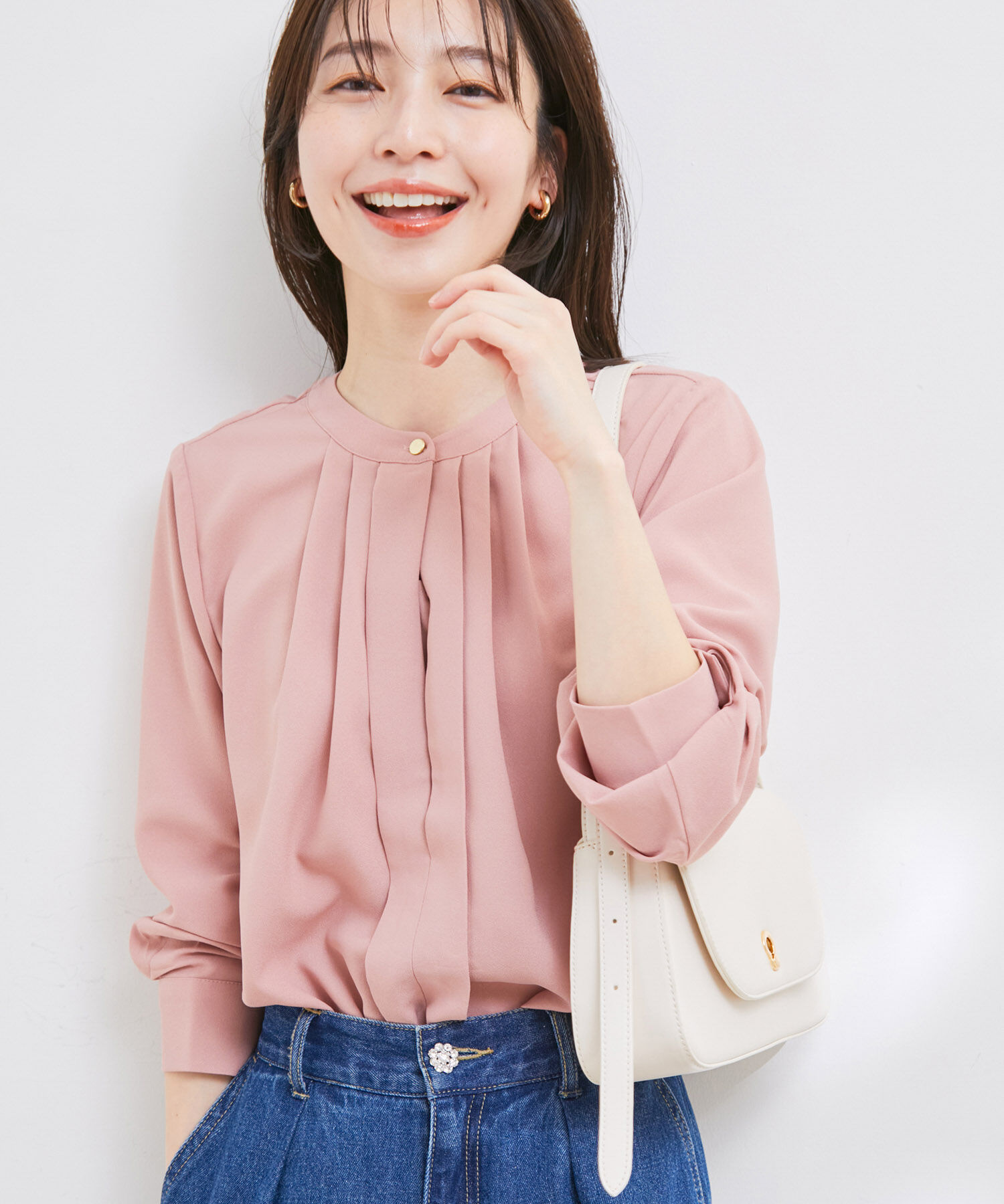 VIS「【洗える・EASYCARE】フロントタック長袖ブラウス【sustainable】」|シャツ・ブラウス|ピンク系(65)