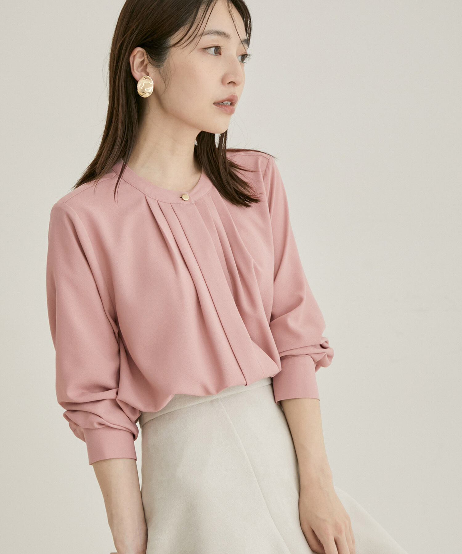 VIS「【洗える・EASYCARE】フロントタック長袖ブラウス【sustainable】」|シャツ・ブラウス|