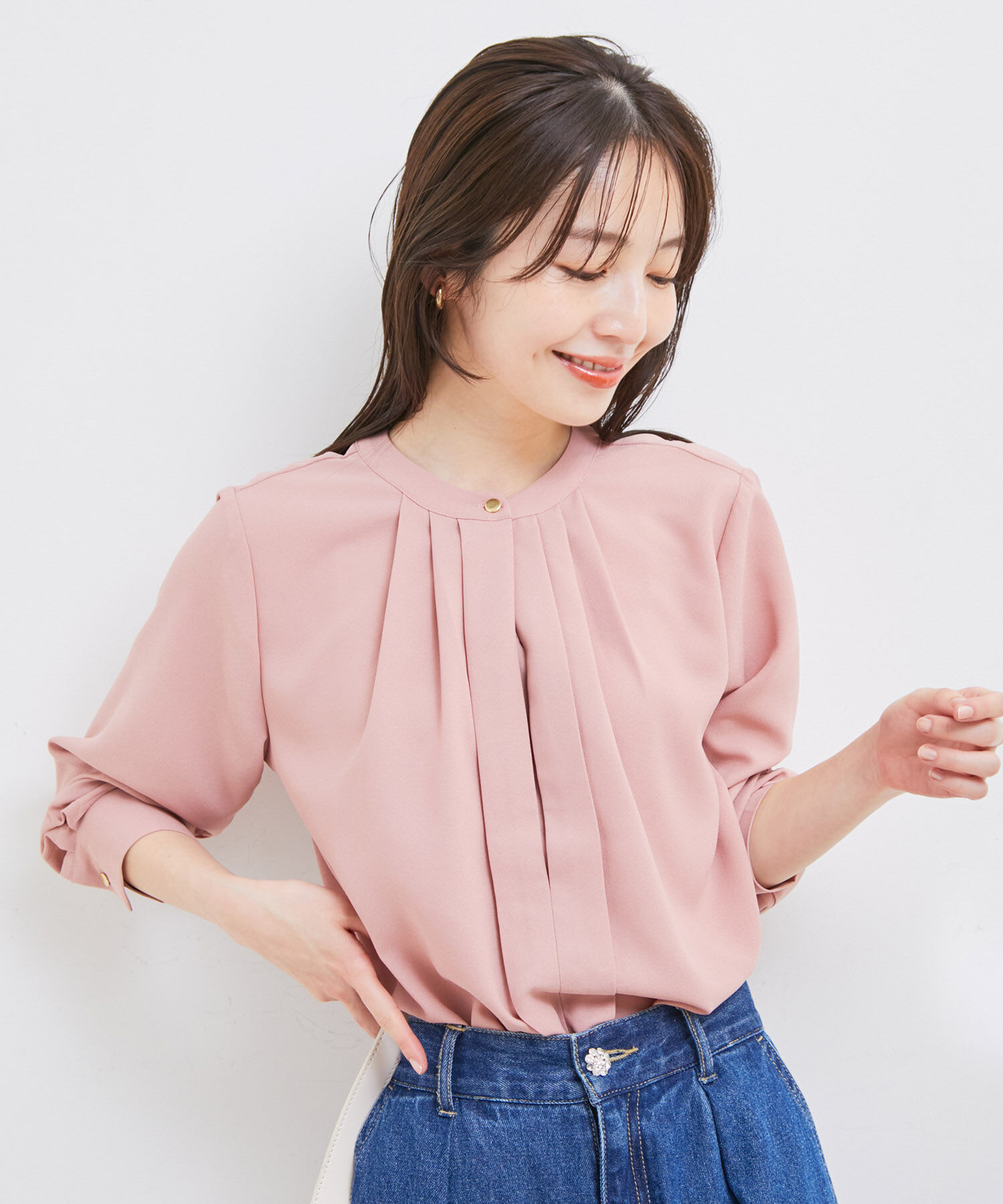 VIS「【洗える・EASYCARE】フロントタック長袖ブラウス【sustainable】」|シャツ・ブラウス|