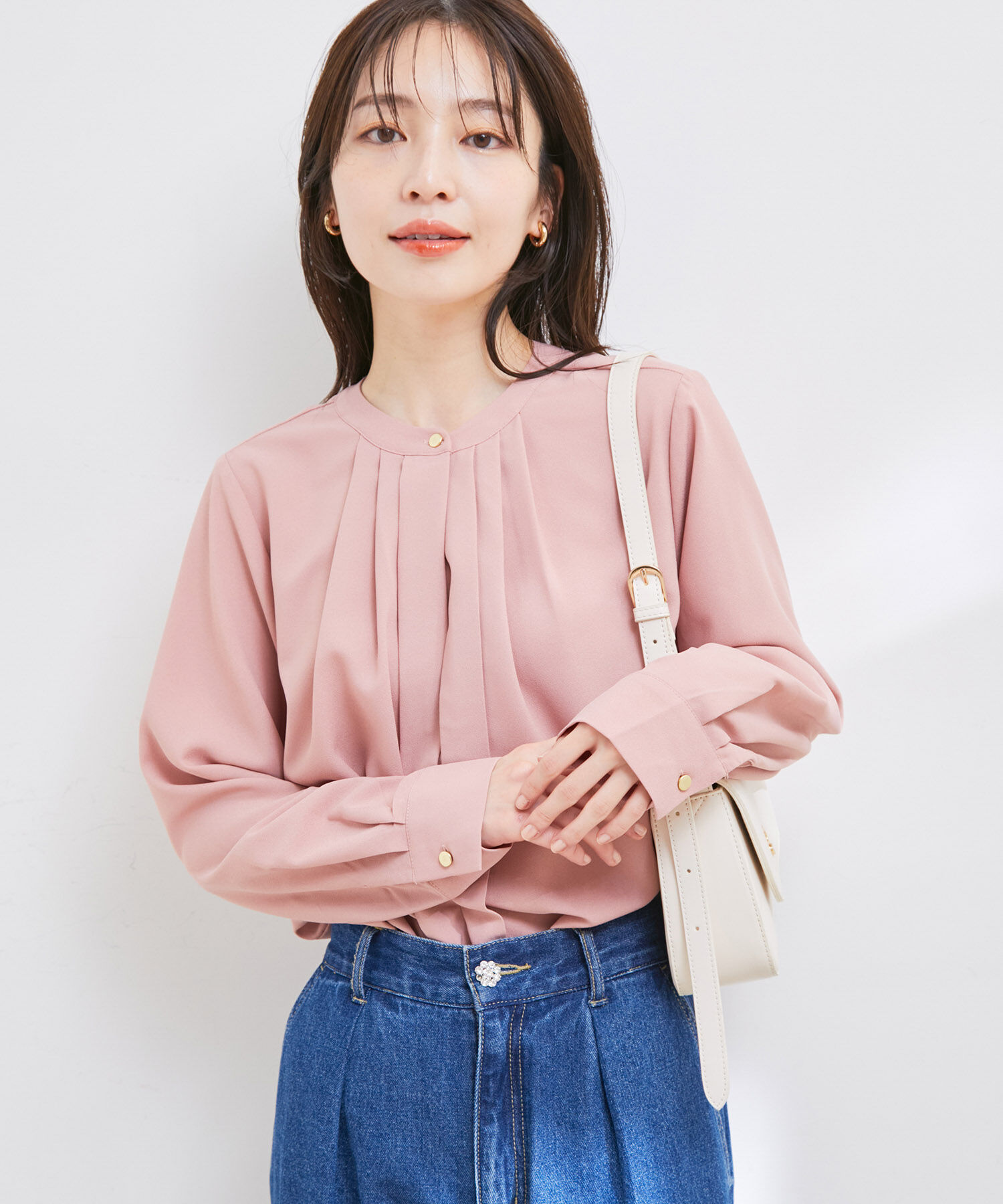 VIS「【洗える・EASYCARE】フロントタック長袖ブラウス【sustainable】」|シャツ・ブラウス|