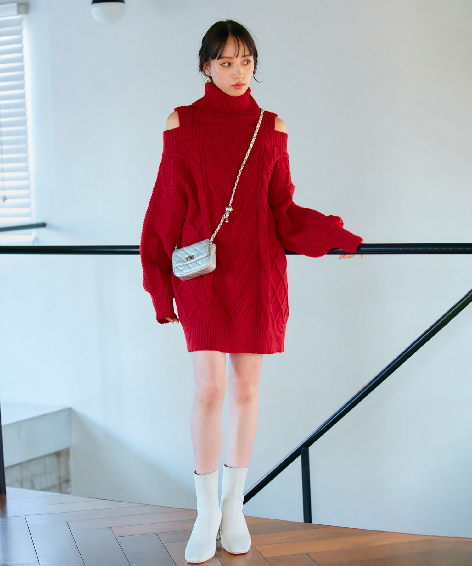 VIS「【洗える】オフショルケーブル編みワンピース」|ワンピース|