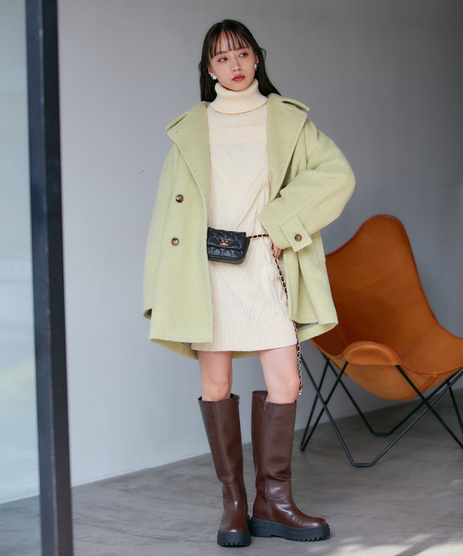 VIS「【洗える】オフショルケーブル編みワンピース」|ワンピース|