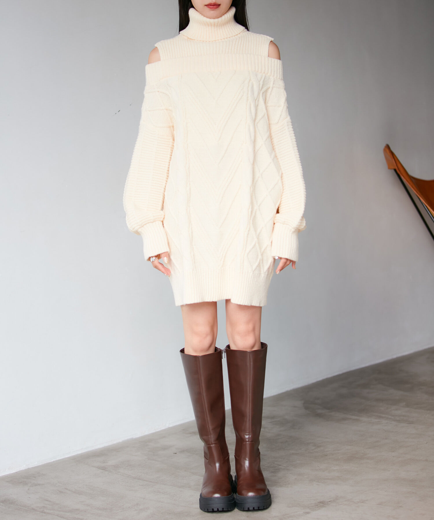VIS「【洗える】オフショルケーブル編みワンピース」|ワンピース|