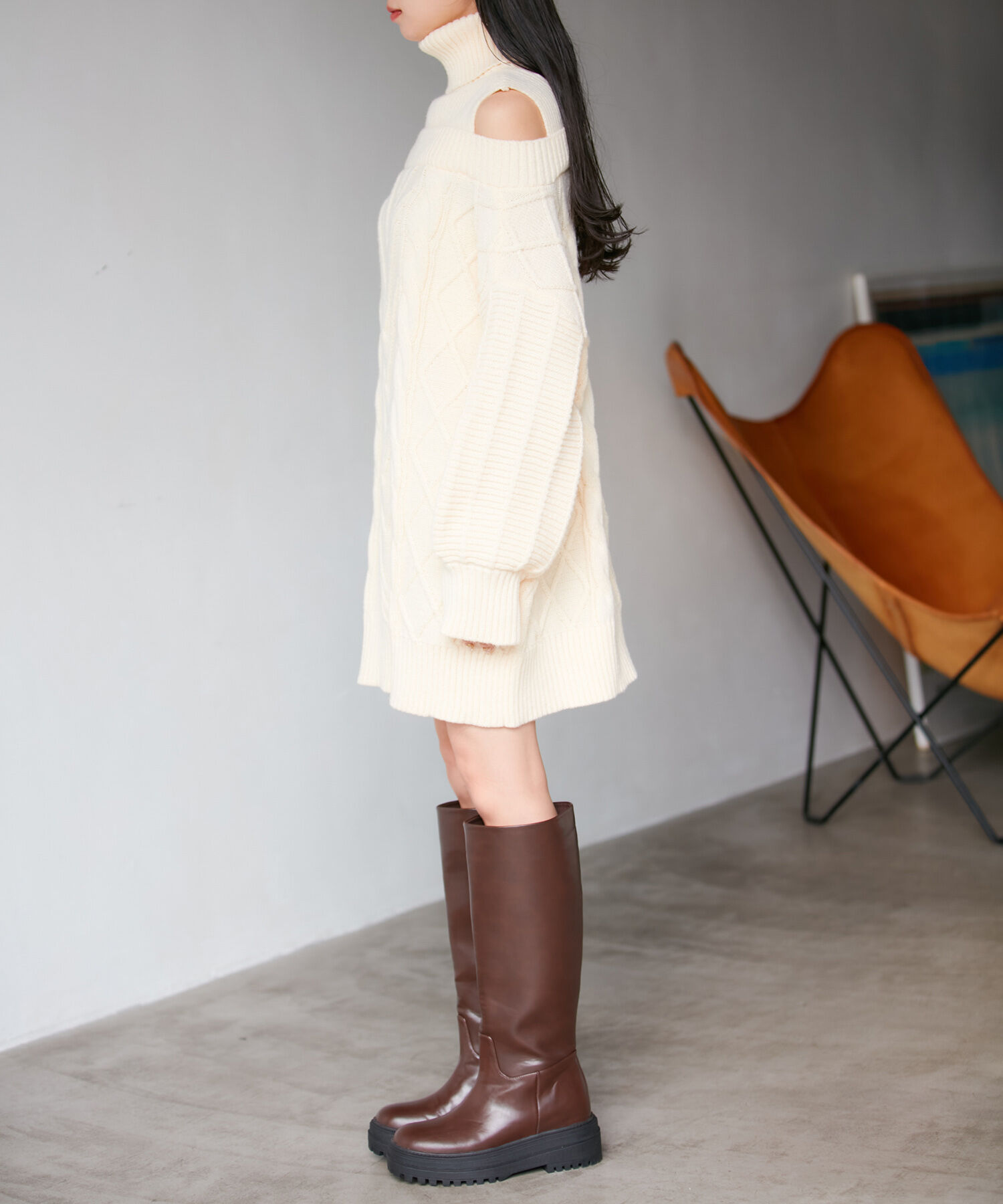 VIS「【洗える】オフショルケーブル編みワンピース」|ワンピース|