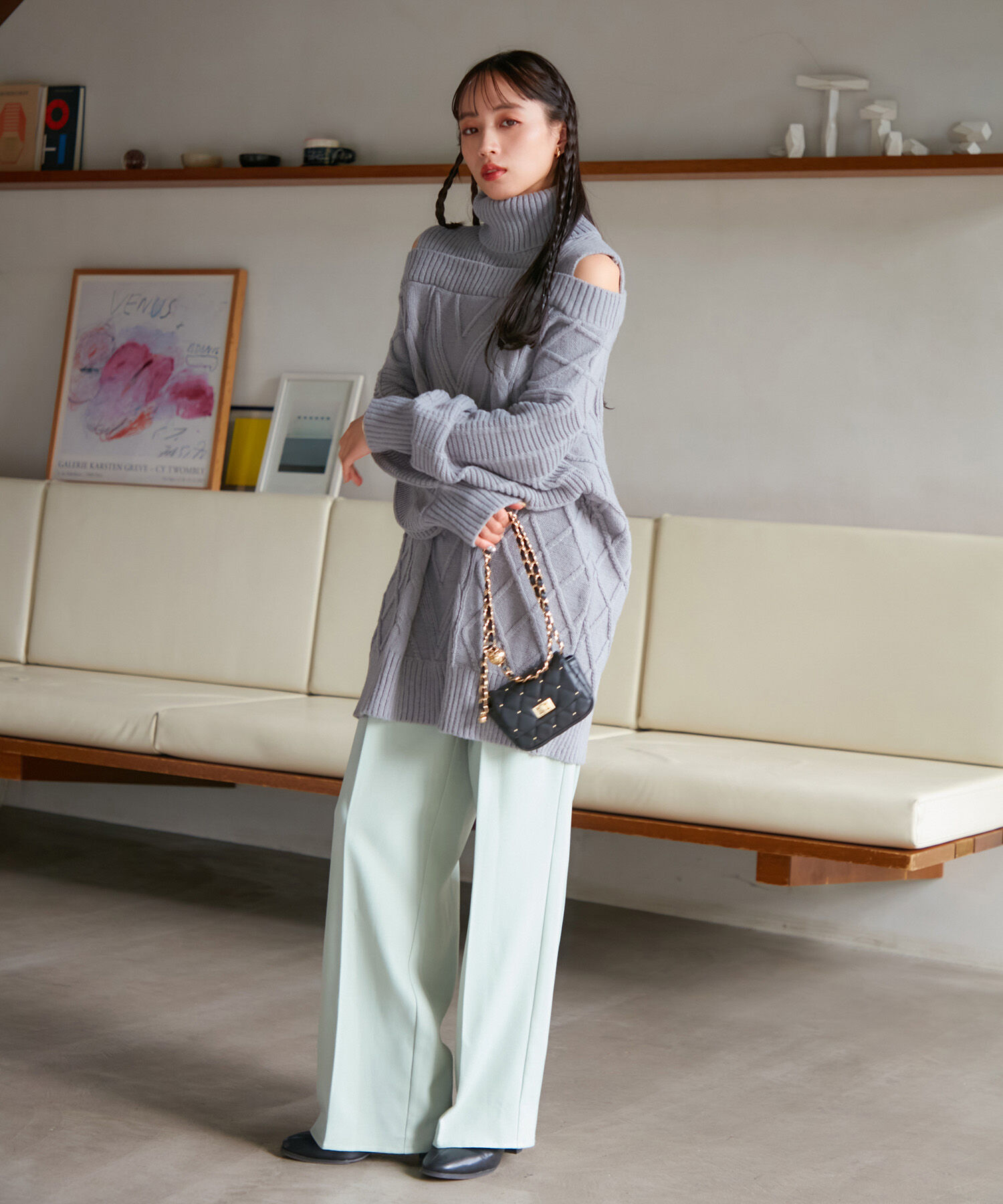 VIS「【洗える】オフショルケーブル編みワンピース」|ワンピース|